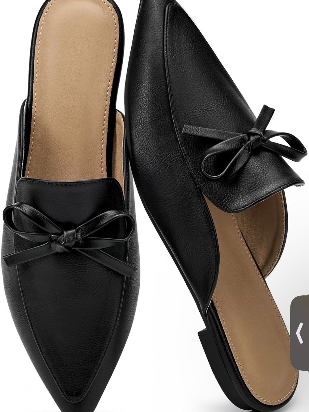 Black Pointed Toe Bow Backless Slip-On Mules